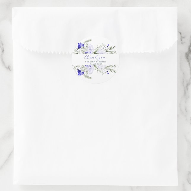 Shade Of Royal Blue Ivory Floral Wedding  Classic Round Sticker (Bag)