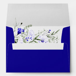 Shade Of Royal Blue Ivory Floral Wedding  Envelope
