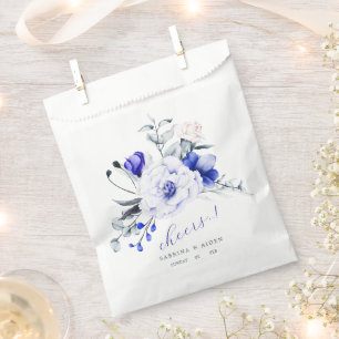 Shade Of Royal Blue Ivory Floral Wedding Favour Bags