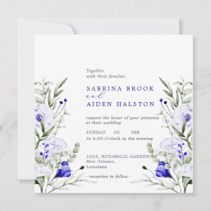 Shade Of Royal Blue Ivory Floral Wedding  Invitation