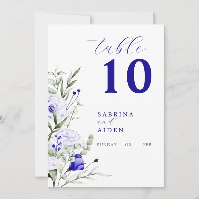 Shade Of Royal Blue Ivory  Wedding Table Number (Front)