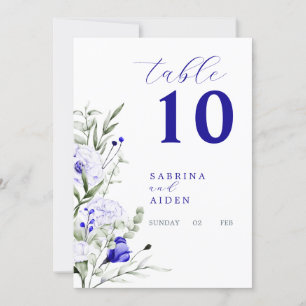 Shade Of Royal Blue Ivory  Wedding Table Number