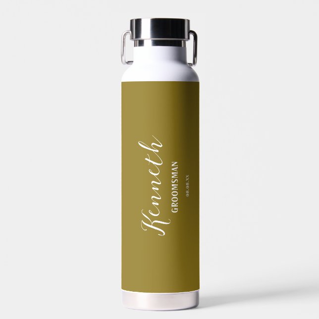Shade of Yellow White Modern Monogram Bachelor  Water Bottle (Front)