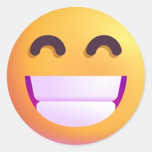 Shaded Beaming Face Smiling Eyes Cute Funny Emoji Classic Round Sticker