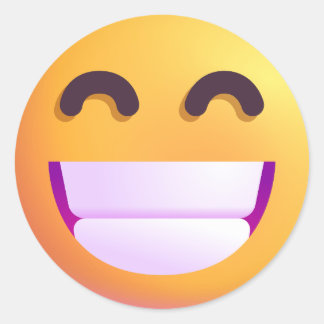 Shaded Beaming Face Smiling Eyes Cute Funny Emoji Classic Round Sticker