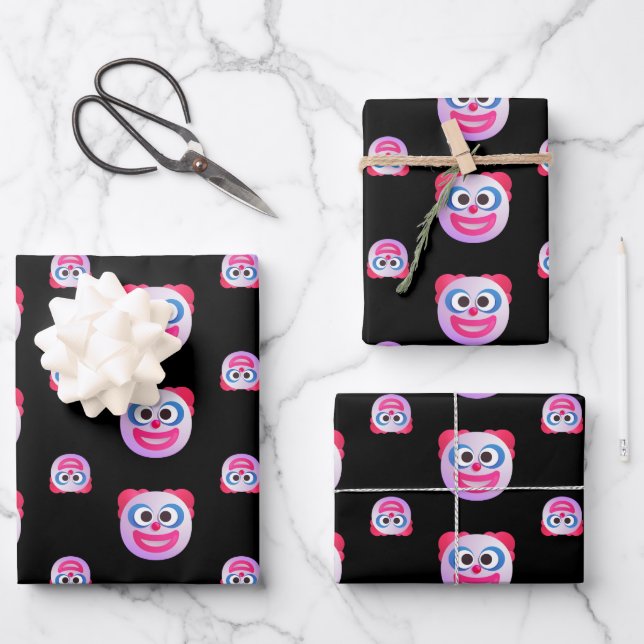 Shaded Clown Face Emojis Custom Colour Cute Funny Wrapping Paper Sheet (Front)