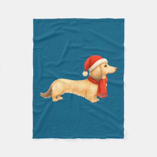 Shaded Cream Christmas Dachshund Dog Mom Funny Cut Fleece Blanket (Front)
