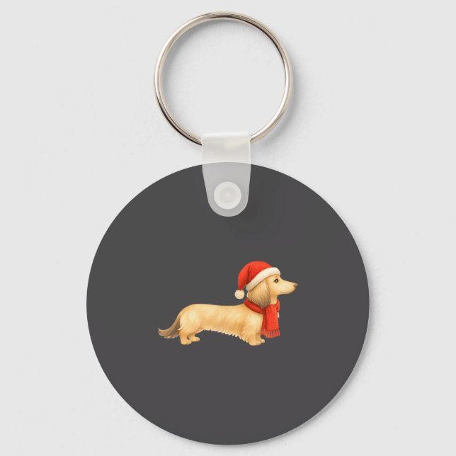Shaded Cream Christmas Dachshund Dog Mom Funny Cut Key Ring (Front)