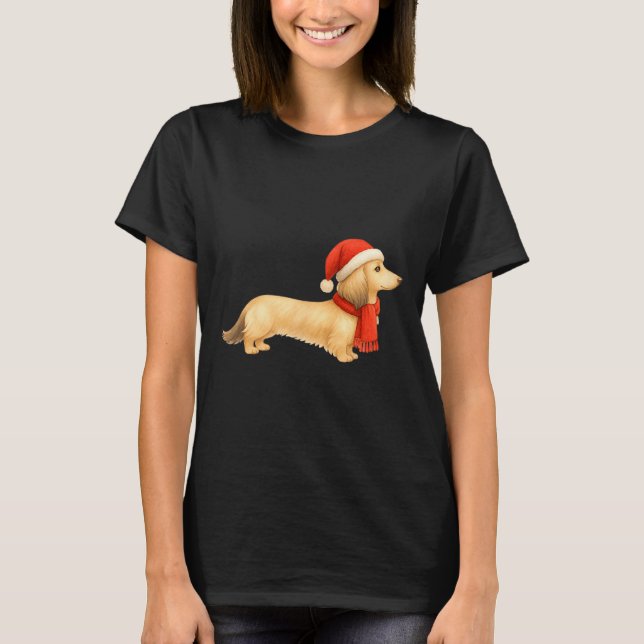 Shaded Cream Christmas Dachshund Dog Mom Funny Cut T-Shirt (Front)