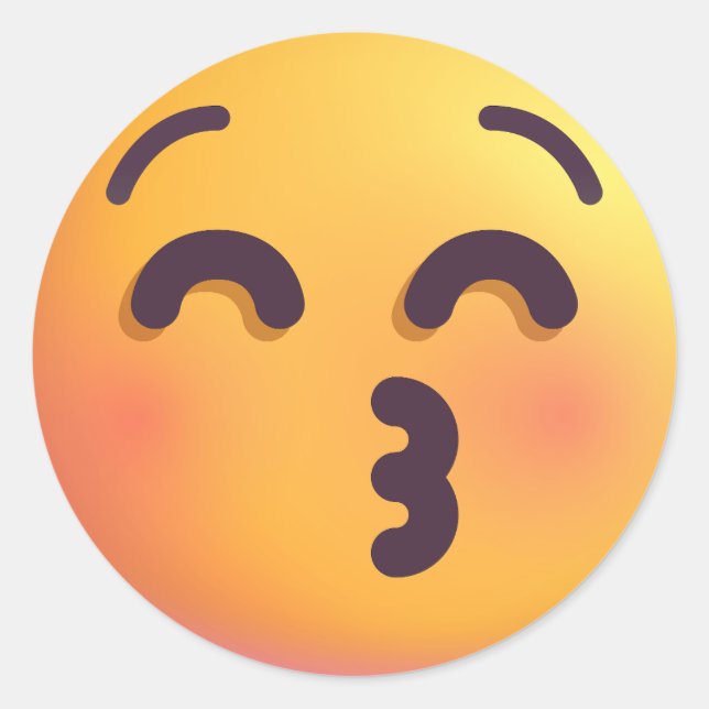 Shaded Kissing Face Closed Eyes Cute & Funny Emoji Classic Round Sticker (Front)
