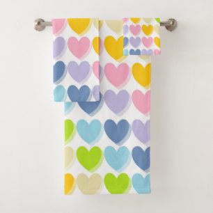 Shaded Pastel Rainbow Hearts Bath Towel Set