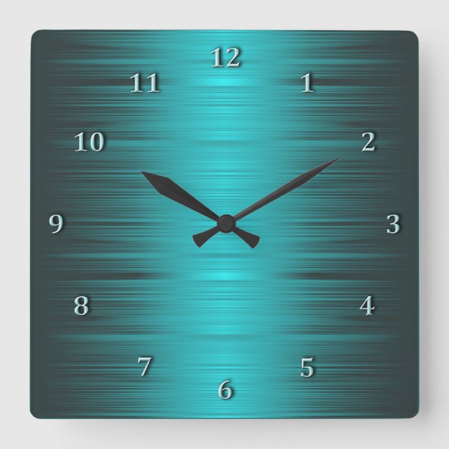 Shaded Turquoise Aqua Square Wall Clock (Front)