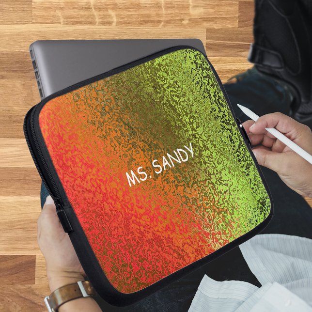 Shades in Orange and Green Add Name Laptop Sleeve (Shades in Orange and Green Add Name Laptop Sleeve)