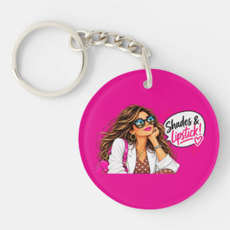 Shades & Lipstick Hot Pink Pop Art Keyring