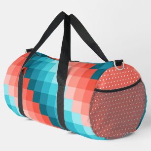SHADES OF AQUA BLUE & CORAL ORANGE PATTERNS DUFFLE BAG