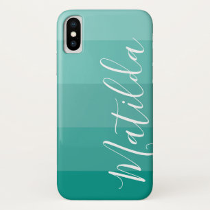 Shades of aqua Ombre Stripe Personalised Name iPhone X Case