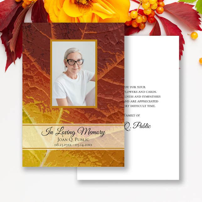 Shades of Autumn Leaf Funeral Memorial Sympathy Thank You Card (Creator Uploaded)