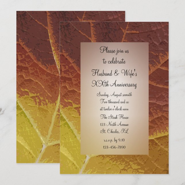 Shades of Autumn Leaf Wedding Anniversary Party Invitation (Front/Back)