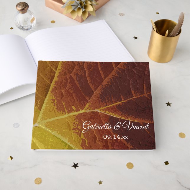 Shades of Autumn Leaf Wedding Guest Book (Front Open)