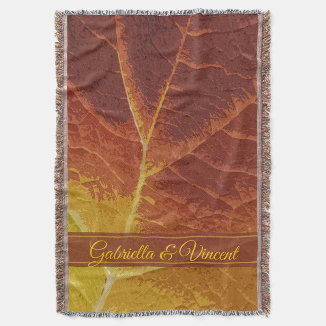 Shades of Autumn Leaf Wedding Keepsake Throw Blanket (Front Vertical)