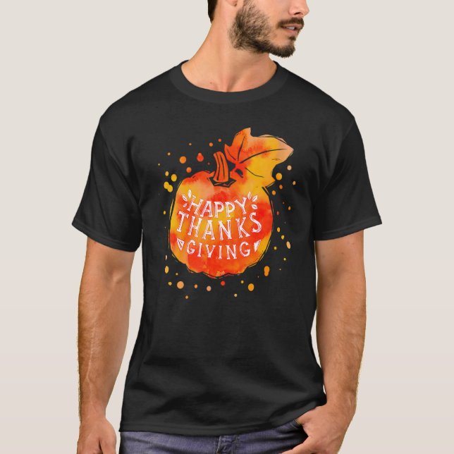 Shades Of Autumn Orange Pumpkin Happy Thanksgiving T-Shirt (Front)