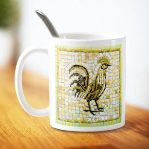 Shades of Beige and Black Mosaic Rooster Art Coffee Mug