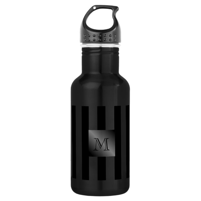 Shades of Black Stripes Manly Monogram 532 Ml Water Bottle (Front)