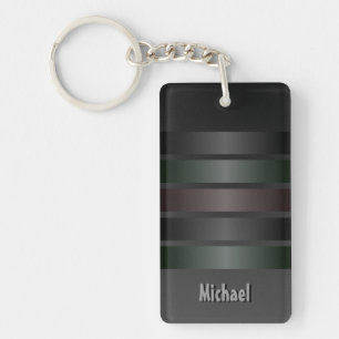 Shades of Black Stripes Pattern Monogram Keychain