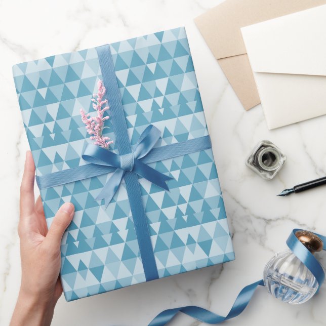 Shades of Blue Abstract Triangle Retro Xmas Tree W Wrapping Paper (Gifting)