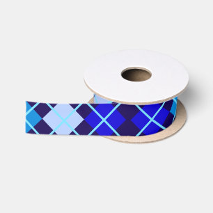 Shades of Blue Argyle 1.5" Wide Satin Ribbon