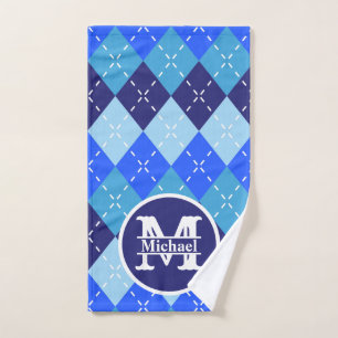 Shades of Blue Argyle Sporty Preppy Personalised Hand Towel