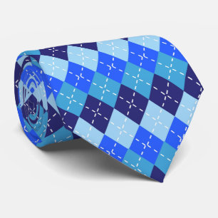 Shades of Blue Argyle Sporty Preppy Personalised Tie