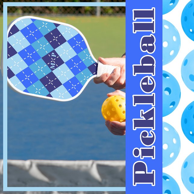 Shades of Blue Argyle Sporty Preppy Pickleball Paddle (Creator Uploaded)