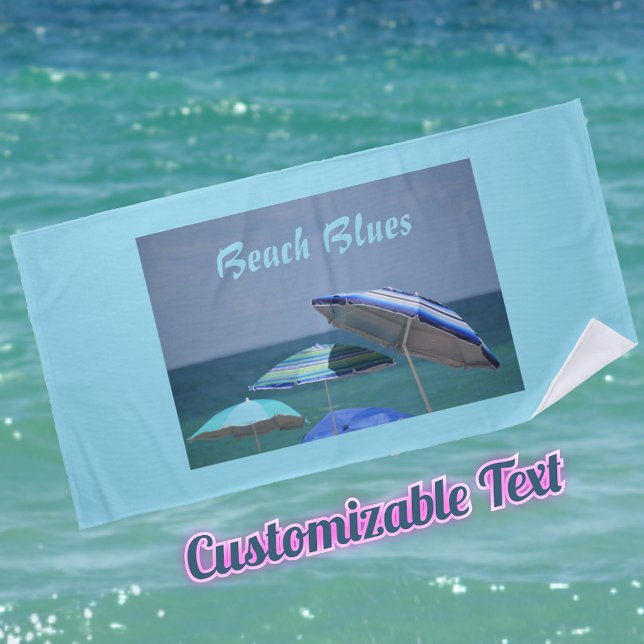 Shades of Blue Beach Umbrellas Customisable Beach Towel (Creator Uploaded)