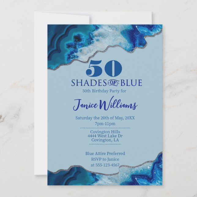 Shades of Blue Birthday Invitation (Front)