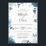 Shades of Blue Botanical Floral Wedding Invitation<br><div class="desc">Watercolor garden flowers in chic and trendy shades of navy,  light pastel and dusty blue with soft botanical branches,  wedding invitation. Back of card features solid coordinating dark blue colour. Customise text,  font style,  colour and size.</div>