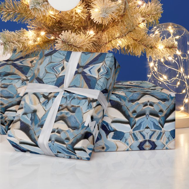 Shades Of Blue Broken Marbles Wrapping Paper (Holidays)