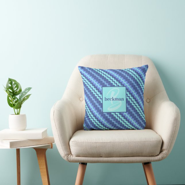 Shades of Blue Chevron Monogrammed Cushion (Chair)