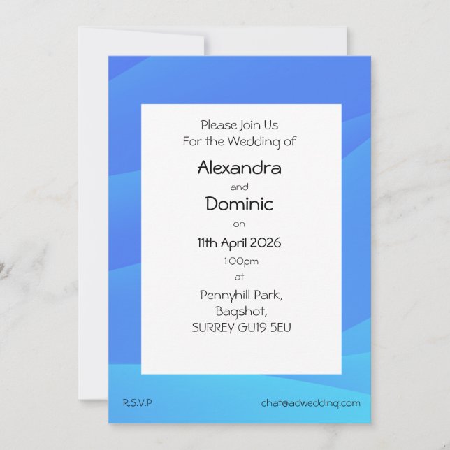 Shades of blue colour ombre gradient background invitation (Front)