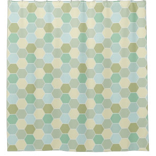 Shades of Blue, Cream, and Green Honeycomb Pattern Shower Curtain
