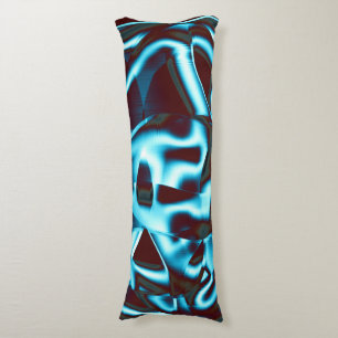Shades of blue cyan on abstract tapes up dark red body cushion