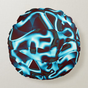 Shades of blue cyan on abstract tapes up dark red round cushion
