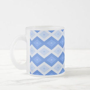 Shades of blue diamond pattern frosted glass coffee mug