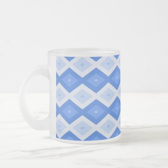 Shades of blue diamond pattern frosted glass coffee mug (Left)