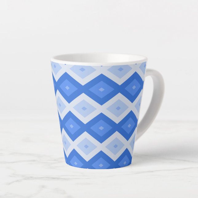 Shades of blue diamond pattern latte mug (Right Angle)