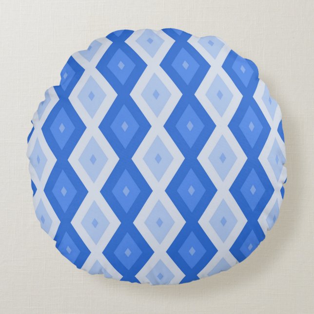 Shades of blue diamond pattern round cushion (Front)