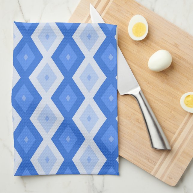 Shades of blue diamond pattern tea towel (Quarter Fold)
