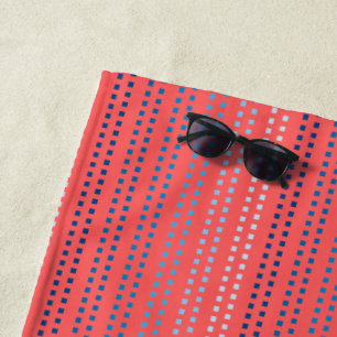 Shades of Blue Dots with Coral Background Beach Towel