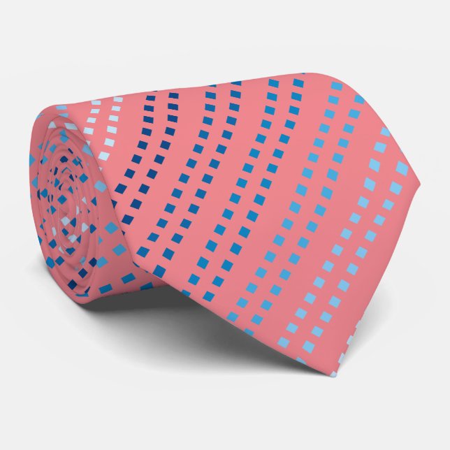 Shades of Blue Dots with Pink Background Tie (Rolled)