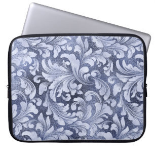 SHADES OF BLUE FLORAL EMBELLISHMENTS  LAPTOP SLEEVE